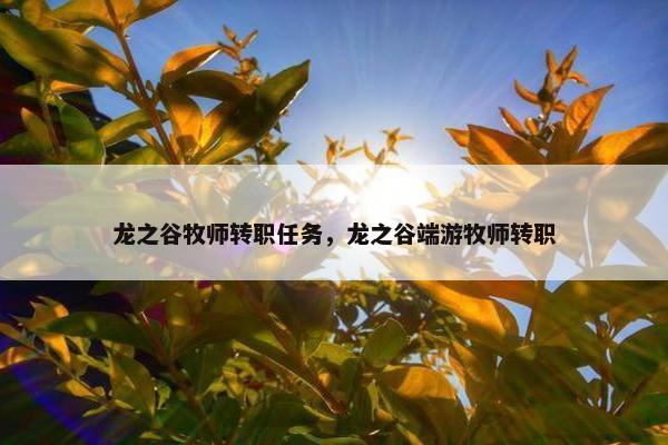 龙之谷牧师转职任务，龙之谷端游牧师转职