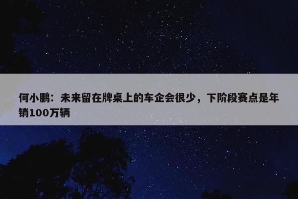 何小鹏：未来留在牌桌上的车企会很少，下阶段赛点是年销100万辆