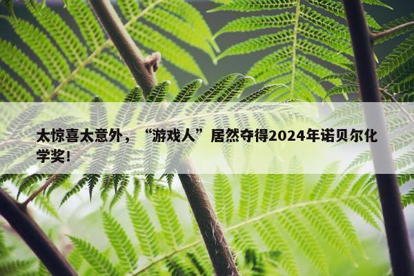 太惊喜太意外，“游戏人”居然夺得2024年诺贝尔化学奖！