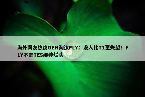 海外网友热议GEN淘汰FLY：没人比T1更失望！FLY不是TES那种烂队