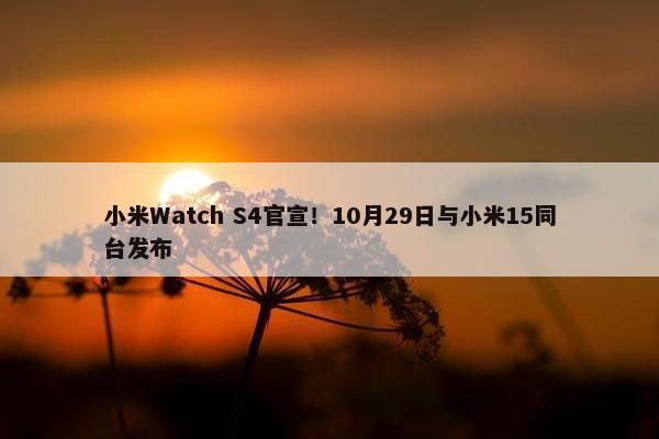 小米Watch S4官宣！10月29日与小米15同台发布