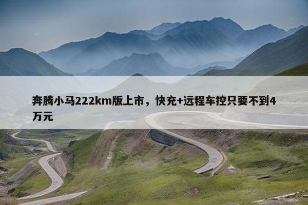 奔腾小马222km版上市，快充+远程车控只要不到4万元