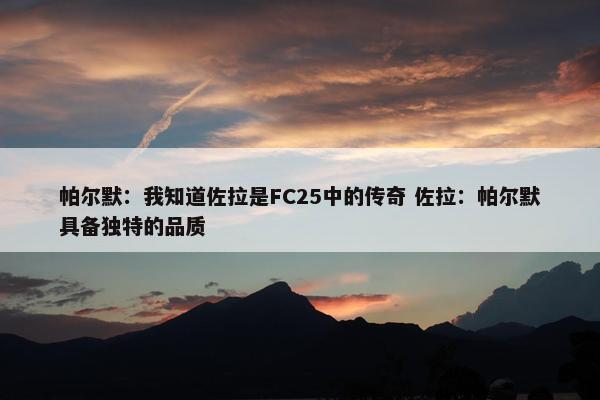 帕尔默：我知道佐拉是FC25中的传奇 佐拉：帕尔默具备独特的品质