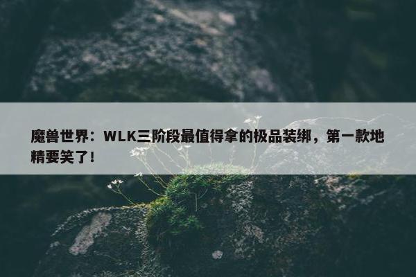 魔兽世界：WLK三阶段最值得拿的极品装绑，第一款地精要笑了！